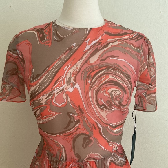 Mulberry Yvonne Marble Chiffon Pleated Dress Size 6 - Picture 3 of 9